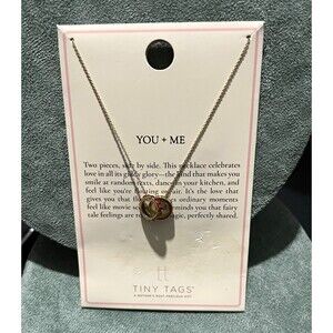 Tiny Tags You + Me Round Charm Pendant Necklace Gold Plated Brass 16+2in Adj